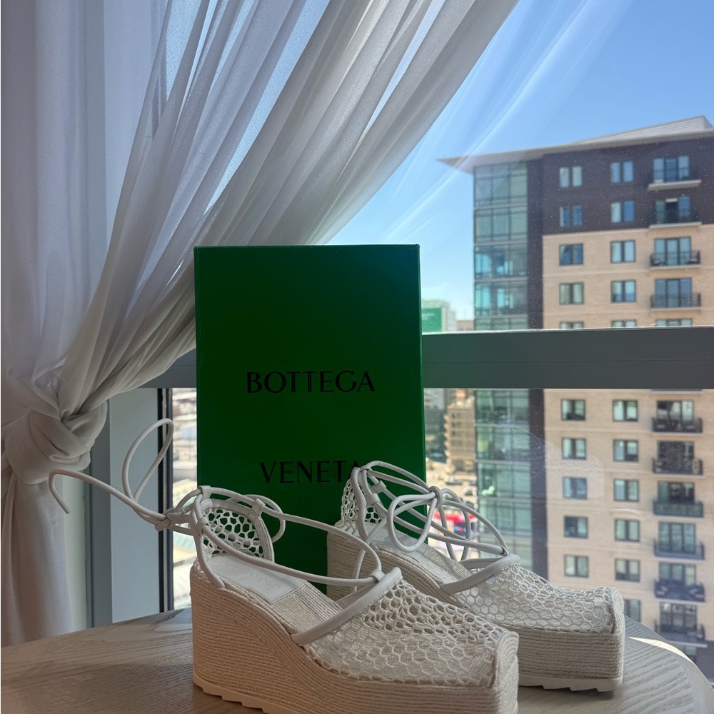 Bottega Veneta White Wedge Espadrilles